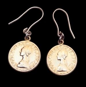 Italy Lira Coin Sterling Silver 18k Gold Vermeil Dangle Pierced Earrings
